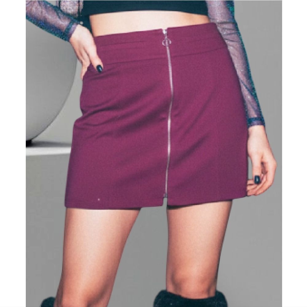 Y2K Grunge Plum Zip Up Front High Rise Stretchy ALine Mini Skirt Large